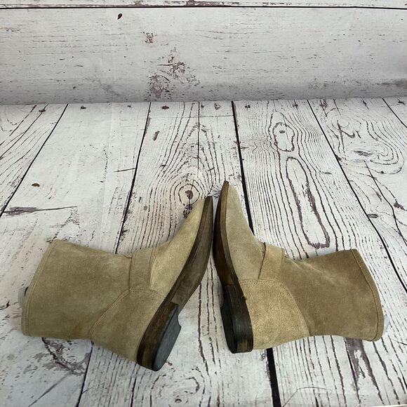 Vera Gomma Boots Womens 37 6.5 Tan Mid Calf‎ Moto Biker Camel Pull On Suede - Picture 5 of 7